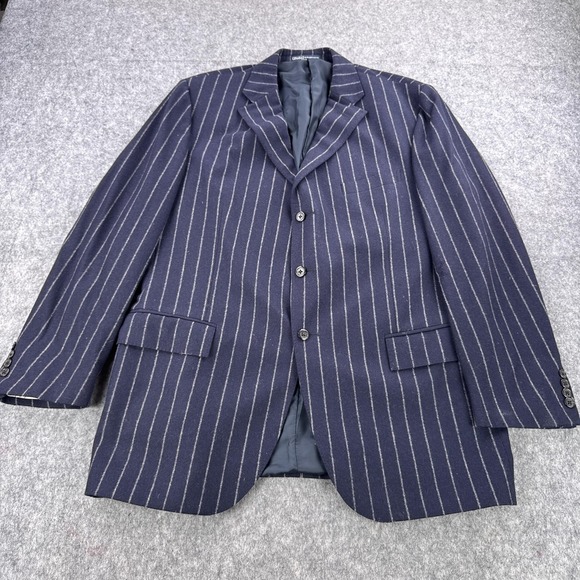 Polo Ralph Lauren Blazer Mens 46L Navy Pinstripe Wool Cashmere Made in Italy - Picture 1 of 15